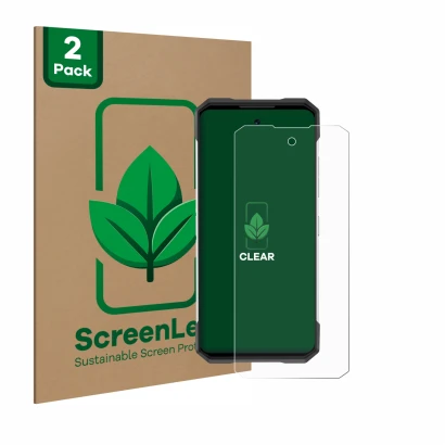 Face avant d’un emballage produit avec le logo de la marque ScreenLeaf. À côté, l’appareil Doogee S200 est représenté avec la 