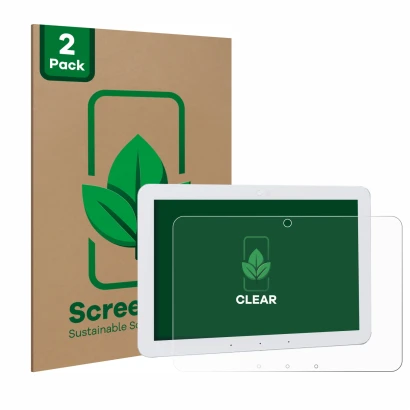 Face avant d’un emballage produit avec le logo de la marque ScreenLeaf. À côté, l’appareil Amazon Echo Hub 8" est représenté a