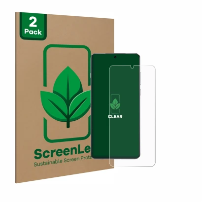 Face avant d’un emballage produit avec le logo de la marque ScreenLeaf. À côté, l’appareil OnePlus 13 est représenté avec la p