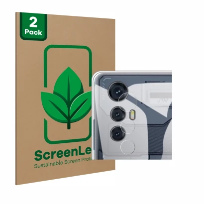 Face avant d’un emballage produit avec le logo de la marque ScreenLeaf. À côté, l’appareil Cubot Max 5 (Caméra UNIQUEMENT) est