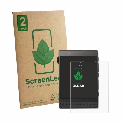 Face avant d’un emballage produit avec le logo de la marque ScreenLeaf. À côté, l’appareil Light Phone 3 est représenté avec l