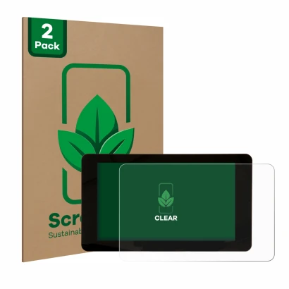 Face avant d’un emballage produit avec le logo de la marque ScreenLeaf. À côté, l’appareil Raspberry Pi Touchscreen 2 (7") est