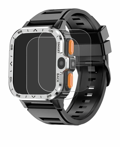 Image de l'appareil HS Smartwatch 2" avec une grande variété de protections d'écran.