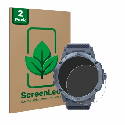 Face avant d’un emballage produit avec le logo de la marque ScreenLeaf. À côté, l’appareil Coros Vertix 2S est représenté avec