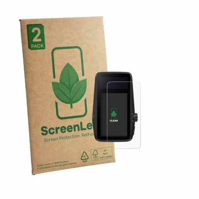 Face avant d’un emballage produit avec le logo de la marque ScreenLeaf. À côté, l’appareil Coros Dura est représenté avec la p