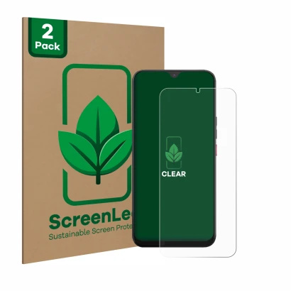 Face avant d’un emballage produit avec le logo de la marque ScreenLeaf. À côté, l’appareil Volla Phone 22 est représenté avec 