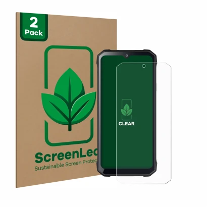 Face avant d’un emballage produit avec le logo de la marque ScreenLeaf. À côté, l’appareil Hotwav T7S est représenté avec la p