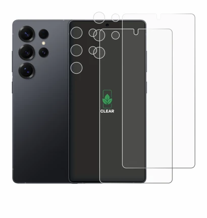 Image de l'appareil Samsung Galaxy S25 Ultra (Avant+Caméra) avec une grande variété de protections d'écran.