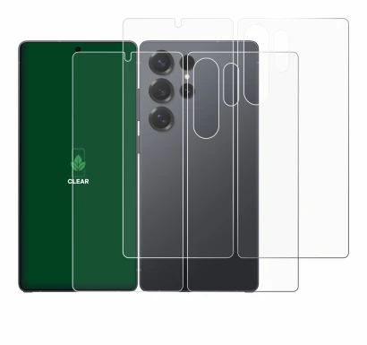 Image de l'appareil Samsung Galaxy S25 Ultra (Avant+Arrière) avec une grande variété de protections d'écran.