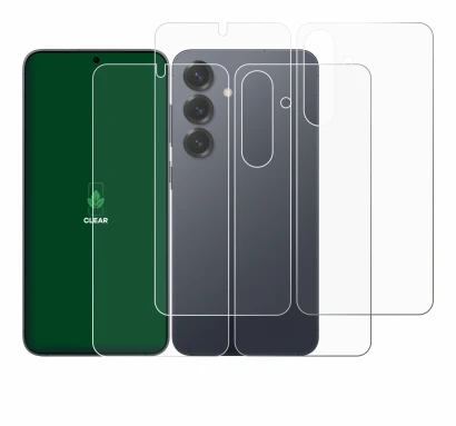 Image de l'appareil Samsung Galaxy S25 (Avant+Arrière) avec une grande variété de protections d'écran.