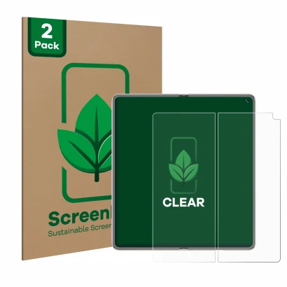 Face avant d’un emballage produit avec le logo de la marque ScreenLeaf. À côté, l’appareil Huawei Mate X6 (Affichage interne) 