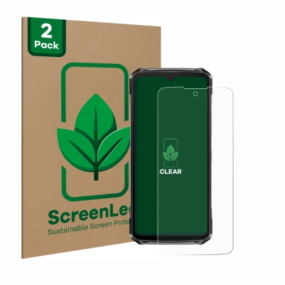 Face avant d’un emballage produit avec le logo de la marque ScreenLeaf. À côté, l’appareil Doogee S119 est représenté avec la 