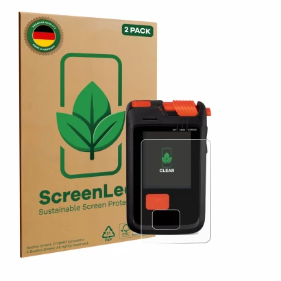 Face avant d’un emballage produit avec le logo de la marque ScreenLeaf. À côté, l’appareil Mammut Barryvox S2 est représenté a