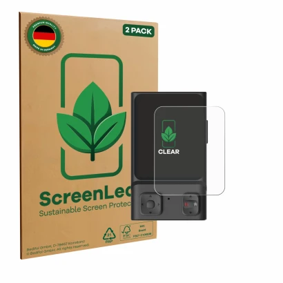 Face avant d’un emballage produit avec le logo de la marque ScreenLeaf. À côté, l’appareil Hoverair Beacon est représenté avec