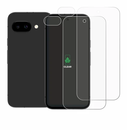 Image de l'appareil Google Pixel 9a (Avant+Caméra) avec une grande variété de protections d'écran.