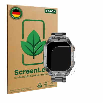 Face avant d’un emballage produit avec le logo de la marque ScreenLeaf. À côté, l’appareil SUNKTA EF9-A 2.13" est représenté a