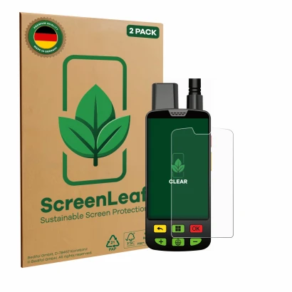 Face avant d’un emballage produit avec le logo de la marque ScreenLeaf. À côté, l’appareil Aduro Locit GPS est représenté avec