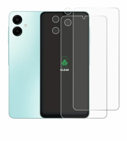 Image de l'appareil Samsung Galaxy A06 5G (Avant+Caméra) avec une grande variété de protections d'écran.