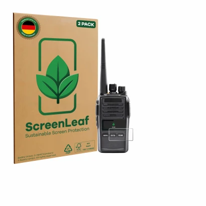 Face avant d’un emballage produit avec le logo de la marque ScreenLeaf. À côté, l’appareil Midland G18 Pro PMR est représenté 