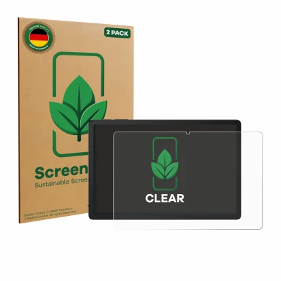 Face avant d’un emballage produit avec le logo de la marque ScreenLeaf. À côté, l’appareil Doogee Tab G6 Plus est représenté a