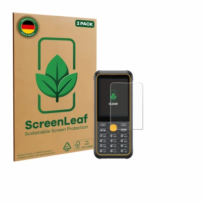 Face avant d’un emballage produit avec le logo de la marque ScreenLeaf. À côté, l’appareil Ulefone Armor Mini 4 est représenté
