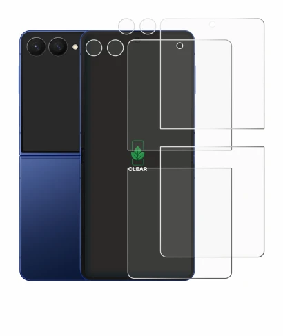Image de l'appareil Samsung Galaxy Z Flip 7 (Avant+Caméra) avec une grande variété de protections d'écran.