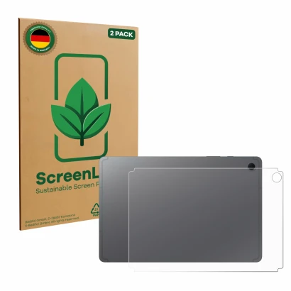 Face avant d’un emballage produit avec le logo de la marque ScreenLeaf. À côté, l’appareil Samsung Galaxy Tab S10 Lite (Arrièr
