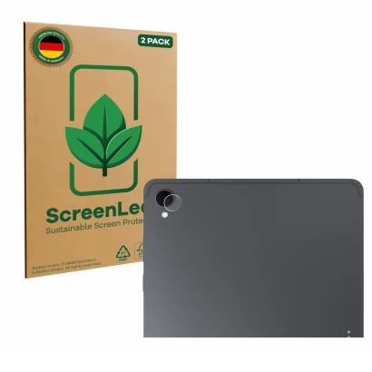 Face avant d’un emballage produit avec le logo de la marque ScreenLeaf. À côté, l’appareil Samsung Galaxy Tab S11 (Caméra UNIQ
