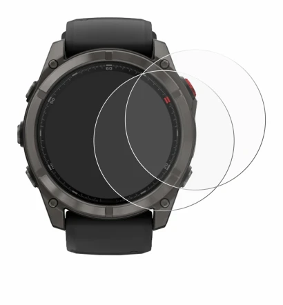Image de l'appareil Garmin Fenix 8 Pro AMOLED (51 mm) avec une grande variété de protections d'écran.
