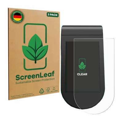 Face avant d’un emballage produit avec le logo de la marque ScreenLeaf. À côté, l’appareil SoFlow SO4 Pro MAX est représenté a