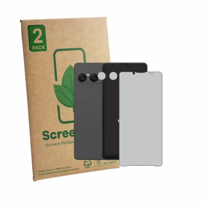 Face avant d’un emballage produit avec le logo de la marque ScreenLeaf. À côté, l’appareil Sony Xperia 10 VII (Avant+Caméra) e