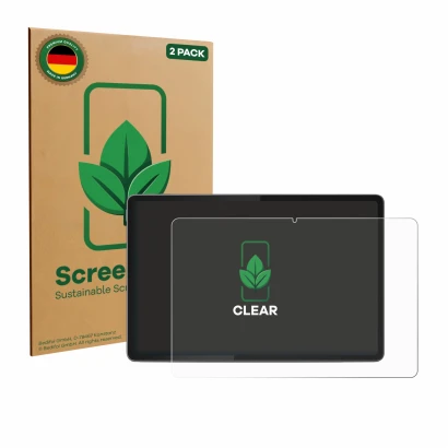 Face avant d’un emballage produit avec le logo de la marque ScreenLeaf. À côté, l’appareil Lenovo Yoga Tab 11.1" 2025 est repr