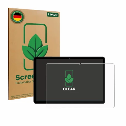 Face avant d’un emballage produit avec le logo de la marque ScreenLeaf. À côté, l’appareil RUSHAR M90 11" est représenté avec 