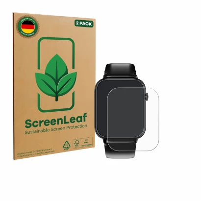 Face avant d’un emballage produit avec le logo de la marque ScreenLeaf. À côté, l’appareil Oukitel V3 1.83" est représenté ave