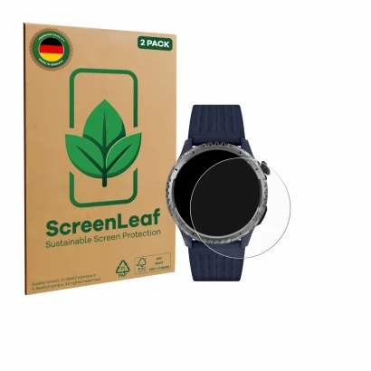 Face avant d’un emballage produit avec le logo de la marque ScreenLeaf. À côté, l’appareil Reflex Active Sea Venture 400 R est