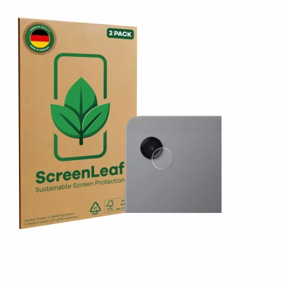Face avant d’un emballage produit avec le logo de la marque ScreenLeaf. À côté, l’appareil Samsung Galaxy Tab A11 8.7" (Caméra
