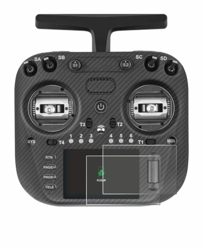 Image de l'appareil Radiomaster TX15 Max avec une grande variété de protections d'écran.