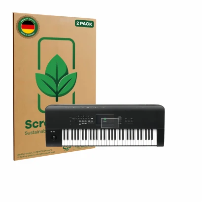 Face avant d’un emballage produit avec le logo de la marque ScreenLeaf. À côté, l’appareil KORG Nautilus 61 est représenté ave