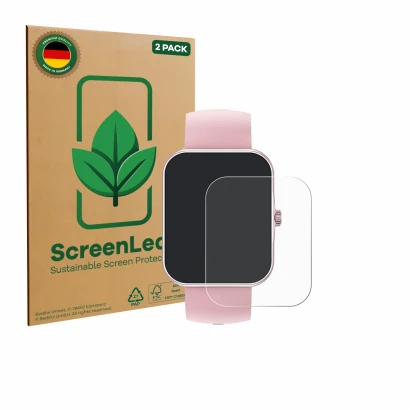 Face avant d’un emballage produit avec le logo de la marque ScreenLeaf. À côté, l’appareil Ucani S80K 1.83" est représenté ave