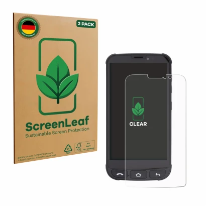 Face avant d’un emballage produit avec le logo de la marque ScreenLeaf. À côté, l’appareil Olympia Neo Mini est représenté ave