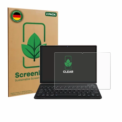 Face avant d’un emballage produit avec le logo de la marque ScreenLeaf. À côté, l’appareil DEERTiME E9 10.1" est représenté av