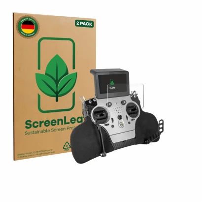 Face avant d’un emballage produit avec le logo de la marque ScreenLeaf. À côté, l’appareil PowerBox Systems Core est représent