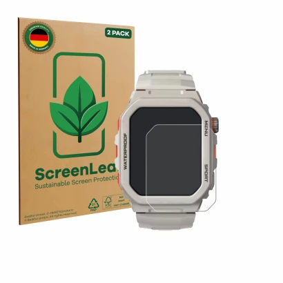 Face avant d’un emballage produit avec le logo de la marque ScreenLeaf. À côté, l’appareil Rogbid Tank G2 est représenté avec 