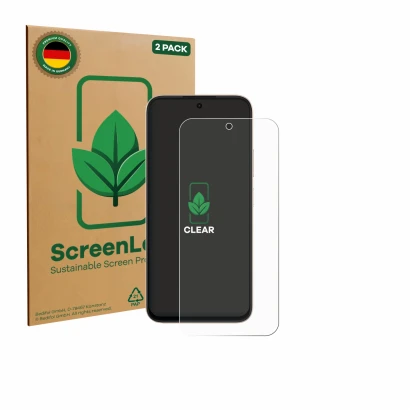 Face avant d’un emballage produit avec le logo de la marque ScreenLeaf. À côté, l’appareil Oppo A6 est représenté avec la prot