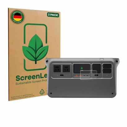 Face avant d’un emballage produit avec le logo de la marque ScreenLeaf. À côté, l’appareil DJI Power 1000 est représenté avec 