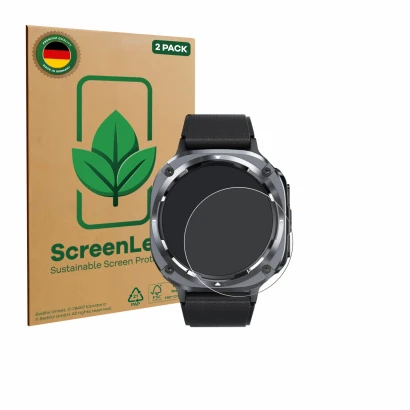Face avant d’un emballage produit avec le logo de la marque ScreenLeaf. À côté, l’appareil TIMU S90 1.45" est représenté avec 