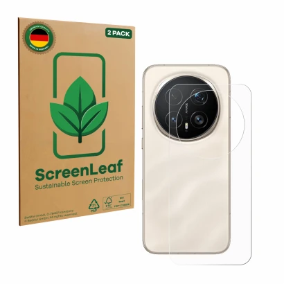 Face avant d’un emballage produit avec le logo de la marque ScreenLeaf. À côté, l’appareil Honor Magic 8 Pro (Arrière) est rep