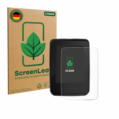 Face avant d’un emballage produit avec le logo de la marque ScreenLeaf. À côté, l’appareil Giant RideDash Evo 2 est représenté