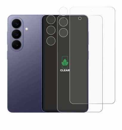 Image de l'appareil Samsung Galaxy S26 (Avant+Caméra) avec une grande variété de protections d'écran.