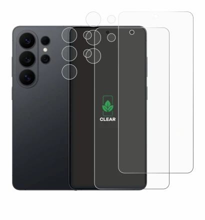 Image de l'appareil Samsung Galaxy S26 Ultra (Avant+Caméra) avec une grande variété de protections d'écran.